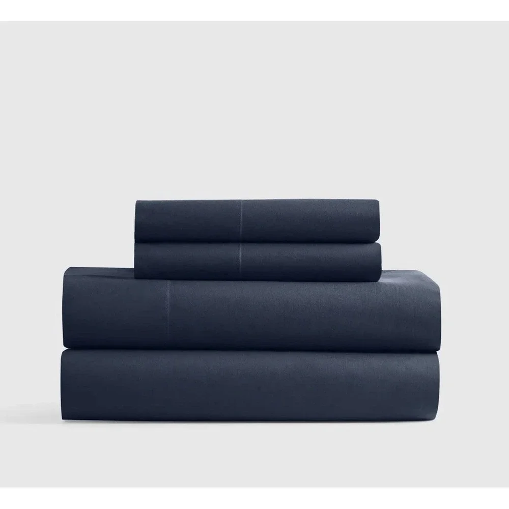 QUINCE ORGANIC CRISP PERCALE SHEET SET CAL KING NAVY NWOT